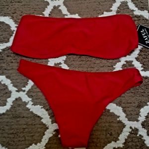 Bikini Small Orange Strapless Padded Bra Briefs